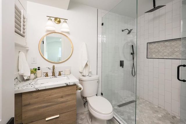 4380 Rolfe Rd, San Diego, CA 92117 - bathroom featuring vanity, toilet, and a shower stall
