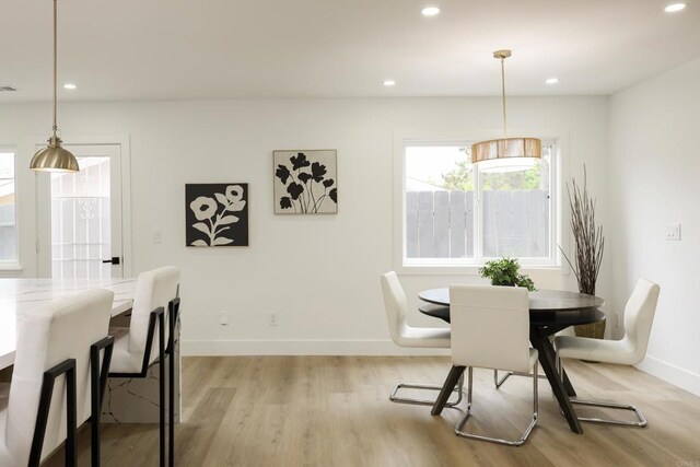 4380 Rolfe Rd, San Diego, CA 92117 - dining area featuring baseboards, light wood-style flooring, and recessed lighting