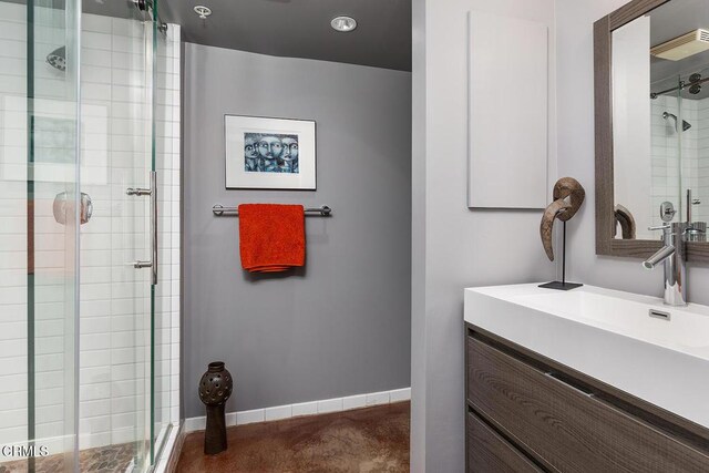 940 E 2nd St Unit 37, Los Angeles, CA 90012 - full bathroom with a shower stall, vanity, and concrete flooring