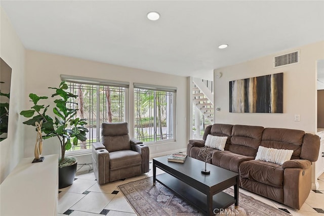 22702 Islamare Ln, Lake Forest, CA 92630 - living room with stairs, light tile patterned flooring, and recessed lighting