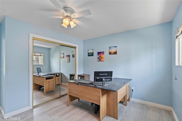 22702 Islamare Ln, Lake Forest, CA 92630 - home office featuring light wood finished floors, ceiling fan, and baseboards