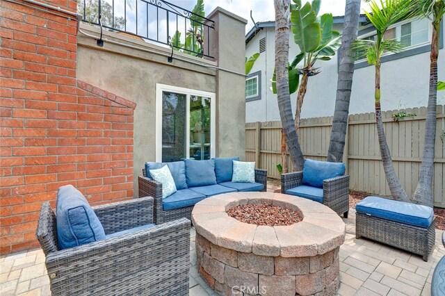 22702 Islamare Ln, Lake Forest, CA 92630 - view of patio featuring an outdoor living space with a fire pit and a balcony
