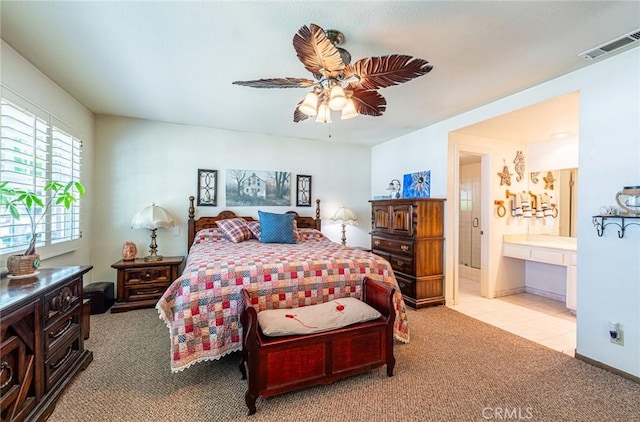 1390 Corona Ave, Norco, CA 92860 - bedroom with carpet, ensuite bathroom, and a ceiling fan