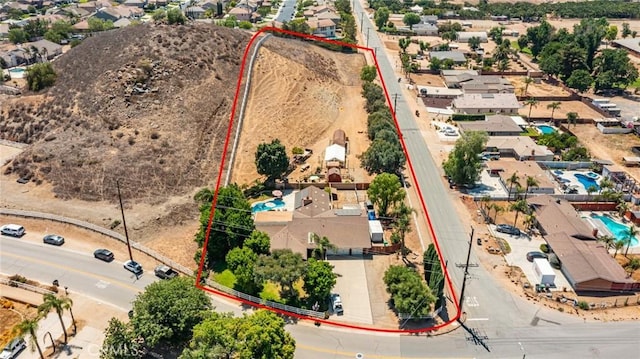 1390 Corona Ave, Norco, CA 92860 - aerial view of residential area with property parcel outlined