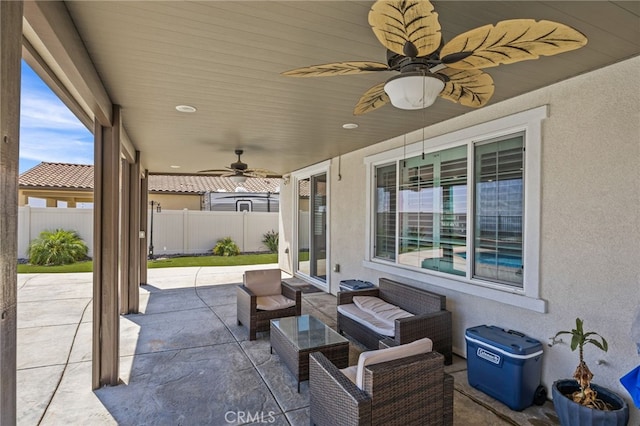 24909 Miners View Ln, Moreno Valley, CA 92557 - view of patio with ceiling fan and an outdoor living space