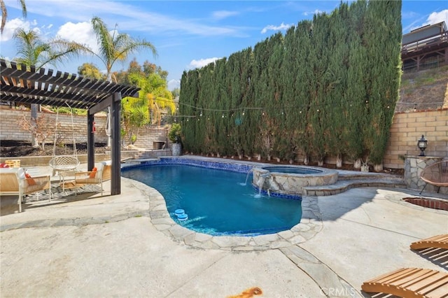 28034 Parkridge Ln, Canyon Country, CA 91387 - view of pool with a pool with connected hot tub, a patio, a fenced backyard, and a pergola