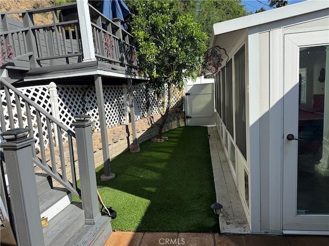 357 Cumberland Rd, Glendale, CA 91202 - view of yard with a wooden deck and stairway