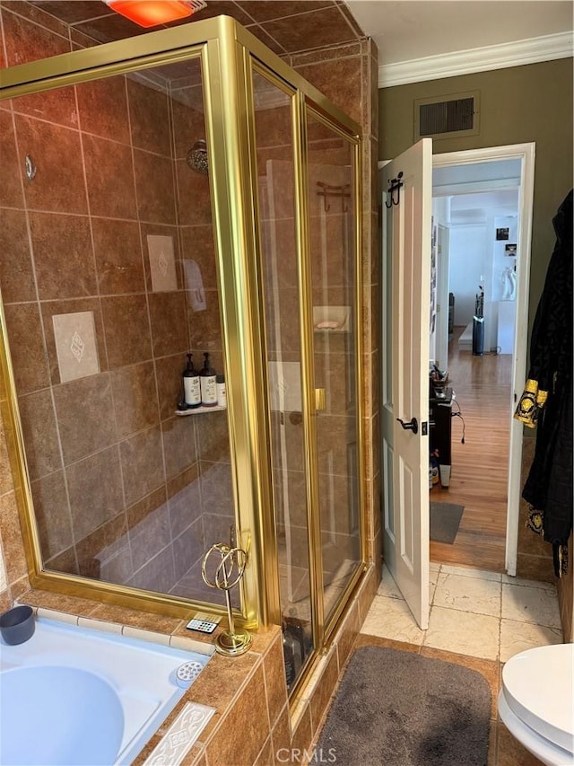 357 Cumberland Rd, Glendale, CA 91202 - full bath featuring a shower stall, crown molding, a garden tub, and toilet