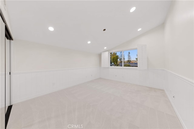 25811 Jamon Ln, Mission Viejo, CA 92691 - spare room with a wainscoted wall, lofted ceiling, carpet floors, and recessed lighting
