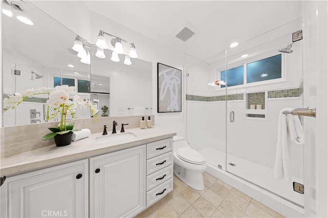 25811 Jamon Ln, Mission Viejo, CA 92691 - bathroom featuring vanity, a stall shower, and recessed lighting