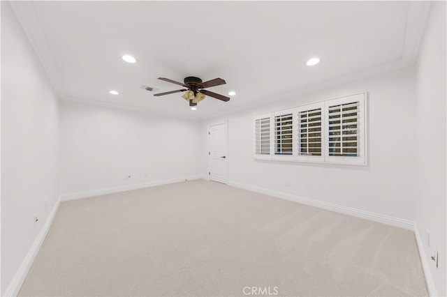 25811 Jamon Ln, Mission Viejo, CA 92691 - unfurnished room featuring light carpet, recessed lighting, ceiling fan, and ornamental molding