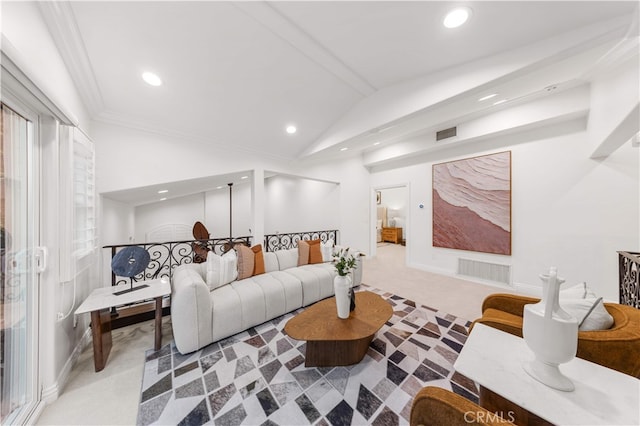 25811 Jamon Ln, Mission Viejo, CA 92691 - living room featuring recessed lighting, lofted ceiling, and carpet flooring