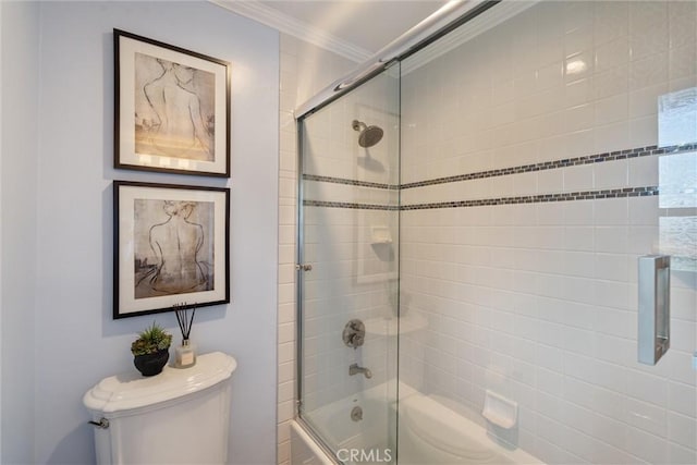 2136 W Gaucho Dr, Rancho Palos Verdes, CA 90275 - full bath featuring toilet, crown molding, and combined bath / shower with glass door