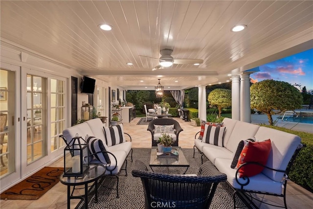 2136 W Gaucho Dr, Rancho Palos Verdes, CA 90275 - view of patio / terrace with an outdoor living space, french doors, and ceiling fan