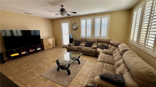 1502 Beacon, Upland, CA 91786 - living area featuring tile patterned flooring, healthy amount of natural light, and ceiling fan
