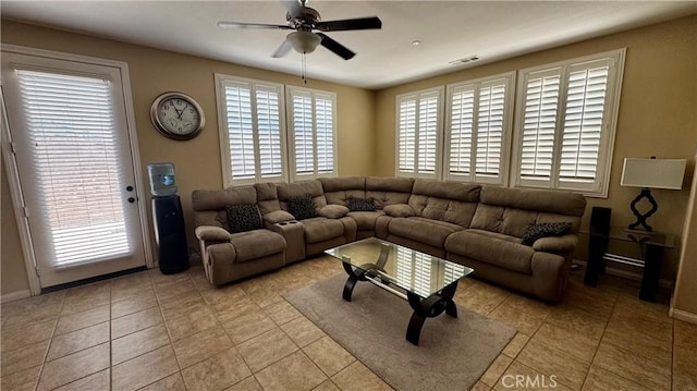 1502 Beacon, Upland, CA 91786 - living room with ceiling fan and light tile patterned floors