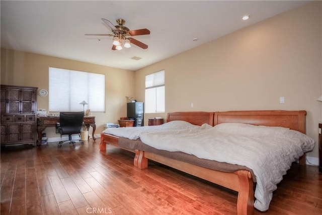 8140 Del Ct, Phelan, CA 92371 - bedroom with wood finished floors, ceiling fan, and recessed lighting