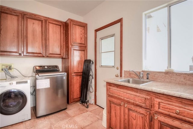 8140 Del Ct, Phelan, CA 92371 - washroom featuring cabinet space and separate washer and dryer