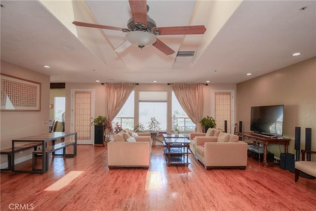 8140 Del Ct, Phelan, CA 92371 - living area with wood finished floors, recessed lighting, and ceiling fan