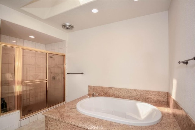 8140 Del Ct, Phelan, CA 92371 - bathroom with a garden tub, a stall shower, and recessed lighting