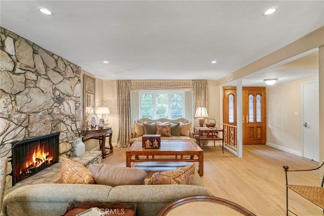 27990 Beechgate Dr, Rancho Palos Verdes, CA 90275 - living room featuring light wood-style flooring, baseboards, a fireplace, and recessed lighting