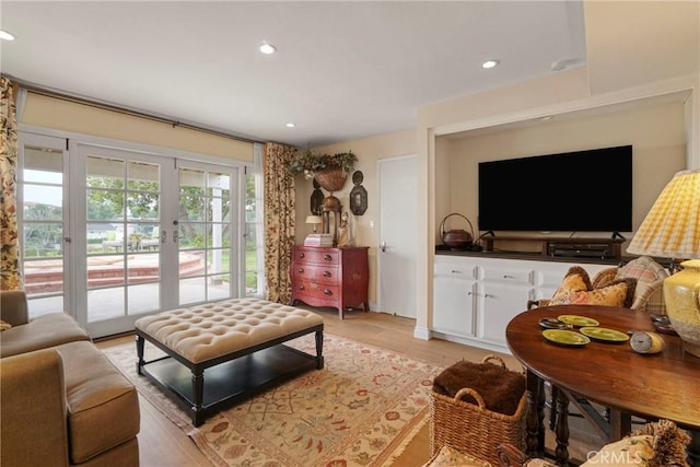 27990 Beechgate Dr, Rancho Palos Verdes, CA 90275 - living room featuring recessed lighting, light wood-style flooring, and french doors