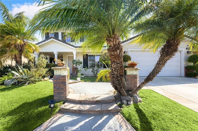 16848 Morning Glory Ct, Chino Hills, CA 91709 - view of front of house featuring covered porch, a front yard, driveway, and a garage