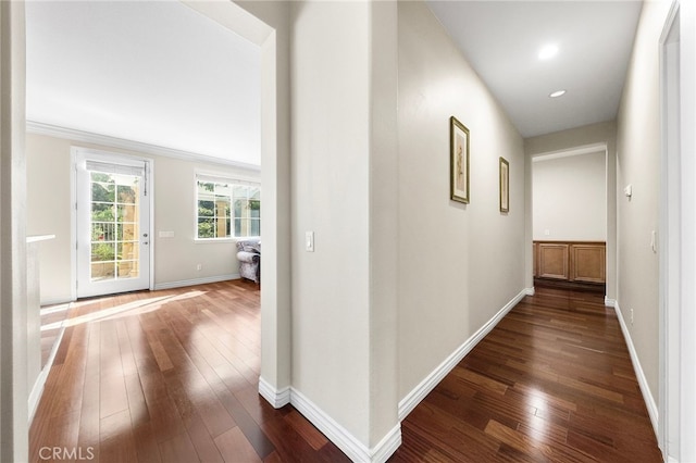 16848 Morning Glory Ct, Chino Hills, CA 91709 - corridor featuring dark wood-type flooring, baseboards, and recessed lighting
