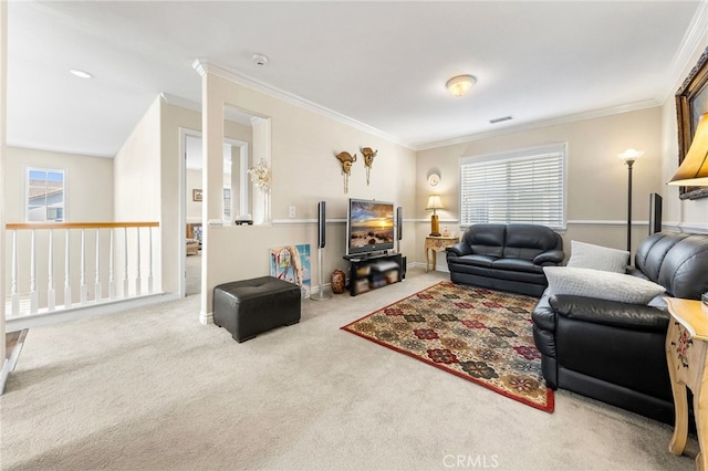 16848 Morning Glory Ct, Chino Hills, CA 91709 - carpeted living room featuring healthy amount of natural light and ornamental molding