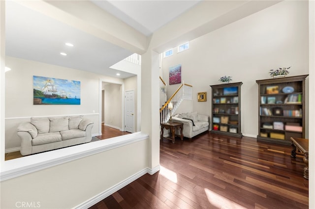 16848 Morning Glory Ct, Chino Hills, CA 91709 - living room featuring stairs, wood finished floors, baseboards, and recessed lighting