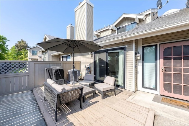 1844 W Falmouth Ave Unit 5, Anaheim, CA 92801 - deck featuring central air condition unit, outdoor lounge area, and grilling area