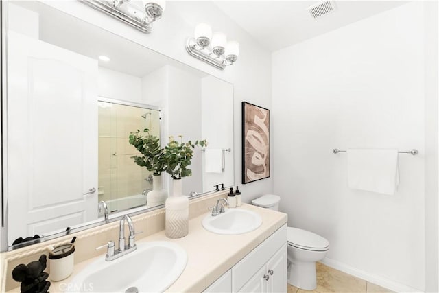 20010 Livorno Ln, Yorba Linda, CA 92886 - full bath with toilet, double vanity, tile patterned flooring, enclosed tub / shower combo, and baseboards