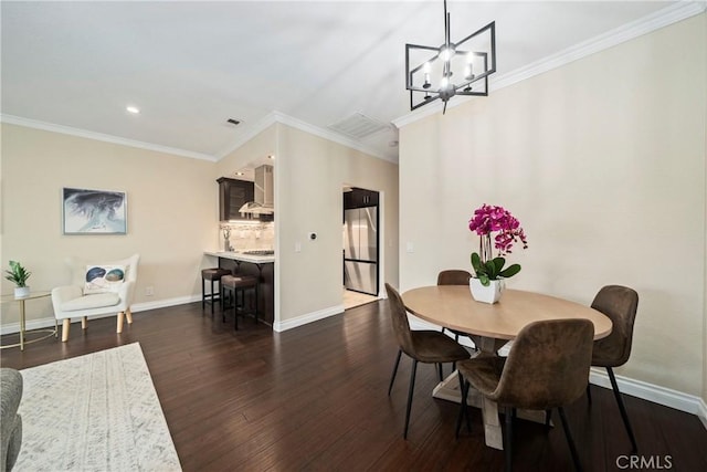 1845 Plaza Del Amo Unit C, Torrance, CA 90501 - dining area with ornamental molding, wood finished floors, a chandelier, and recessed lighting