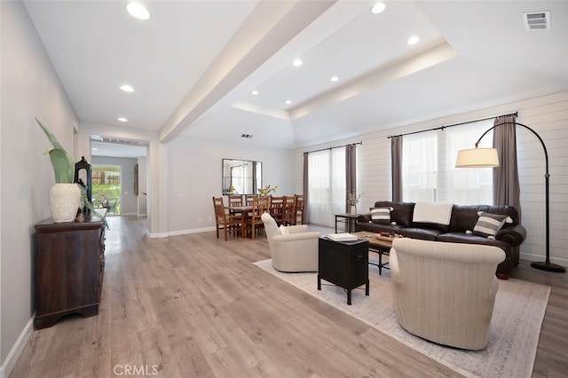 28978 Williston Ct, Temecula, CA 92591 - living area featuring light wood-style floors, a raised ceiling, and recessed lighting