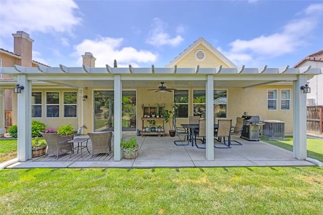 28978 Williston Ct, Temecula, CA 92591 - rear view of property with a ceiling fan, stucco siding, a patio area, and a chimney