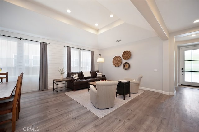 28978 Williston Ct, Temecula, CA 92591 - living room with wood finished floors, a raised ceiling, and recessed lighting