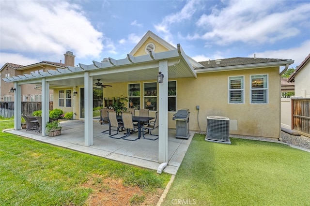 28978 Williston Ct, Temecula, CA 92591 - back of property with ceiling fan, stucco siding, a patio, and a chimney