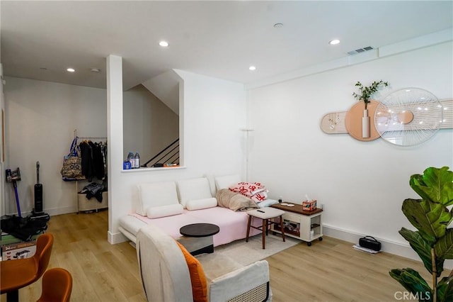 137 Saint Francis St Unit A, San Gabriel, CA 91776 - living room with light wood-style flooring, recessed lighting, and stairway