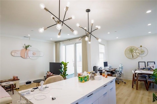 137 Saint Francis St Unit A, San Gabriel, CA 91776 - office featuring a chandelier, light wood-type flooring, and recessed lighting