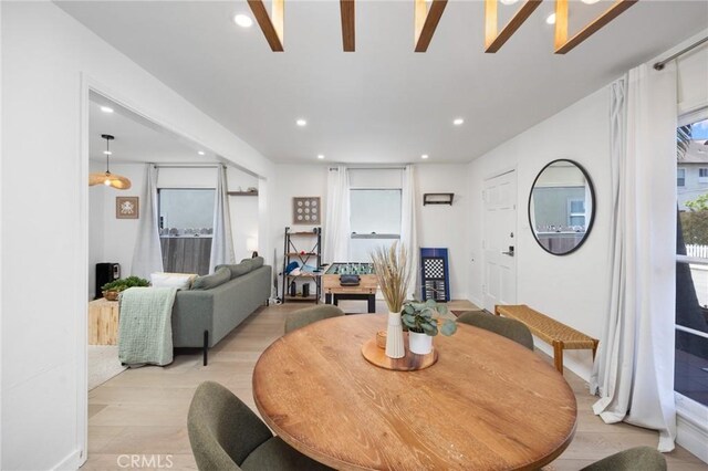 108 Bennett Ave, Long Beach, CA 90803 - dining space with ceiling fan, recessed lighting, and light wood finished floors