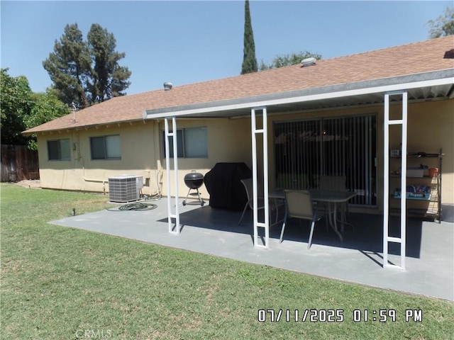 1676 Dumbarton Ave, San Bernardino, CA 92404 - rear view of house with a patio area, stucco siding, and roof with shingles