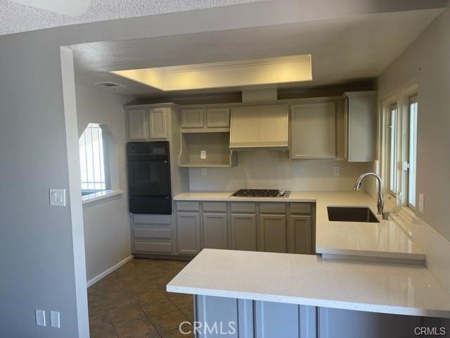 900 Raquel Ct, Hemet, CA 92545 - kitchen with black appliances, a sink, a warming drawer, and light countertops