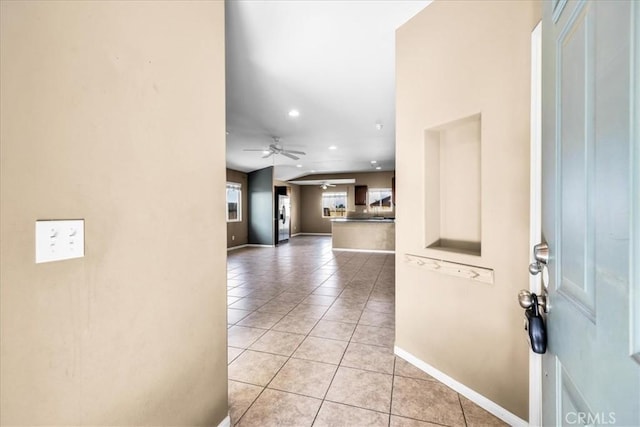 7415 Saladin Ave Unit 29, Palms, CA 92277 - entrance foyer featuring light tile patterned flooring, recessed lighting, baseboards, and a ceiling fan