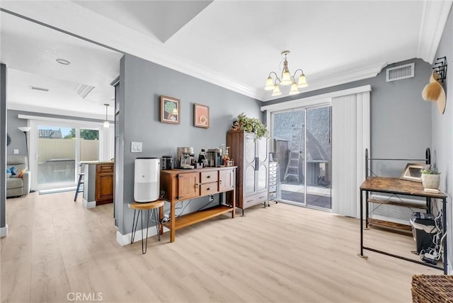 2940 Cherry Way, Ontario, CA 91761 - interior space featuring light wood-type flooring, a chandelier, crown molding, and baseboards