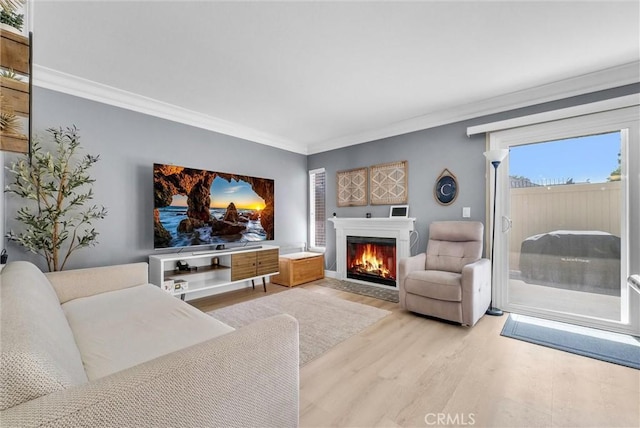 2940 Cherry Way, Ontario, CA 91761 - living room with light wood finished floors, ornamental molding, and a fireplace with flush hearth