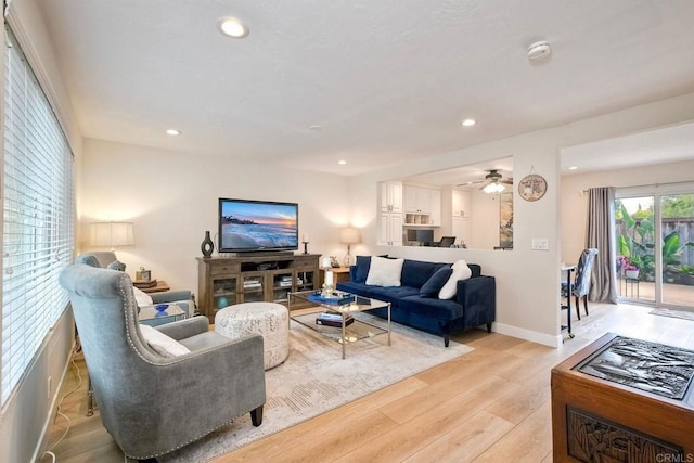 1651 S Juniper St Unit 106, Escondido, CA 92025 - living room featuring light wood-type flooring, a ceiling fan, recessed lighting, and baseboards