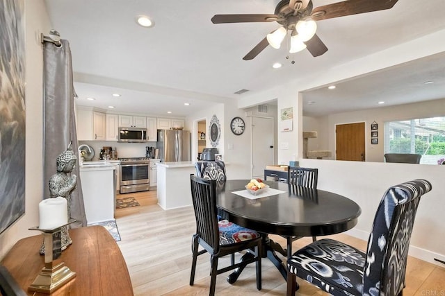 1651 S Juniper St Unit 106, Escondido, CA 92025 - dining room featuring light wood-style floors, recessed lighting, and a ceiling fan