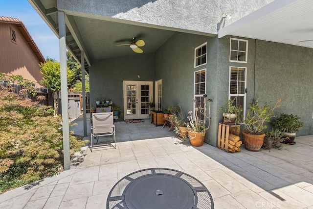 3475 Paseo Verde Ave, Merced, CA 95348 - view of patio with french doors, a ceiling fan, and a fire pit