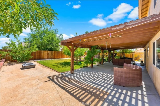 37398 Harrow Ct, Palmdale, CA 93550 - fenced backyard with a patio area, an outdoor living space, and a pergola