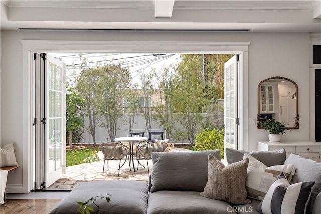 2711 Elm Ave, Manhattan Beach, CA 90266 - living area featuring wood finished floors and ornamental molding